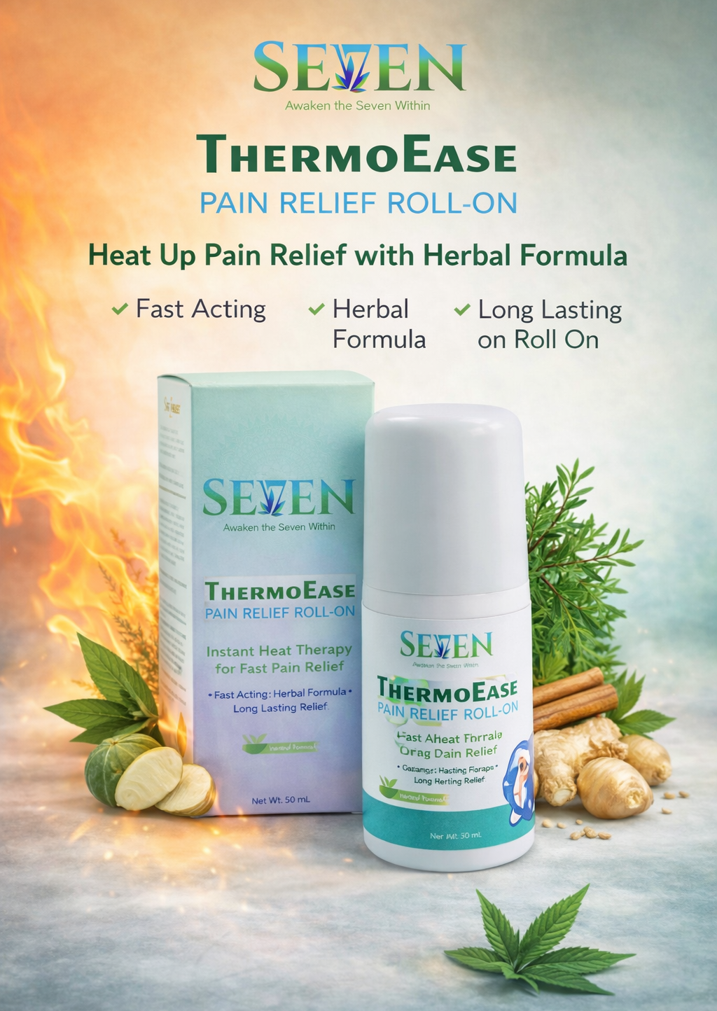 SEVEN ThermoEase Pain Relief Roll-On Bhang Baba